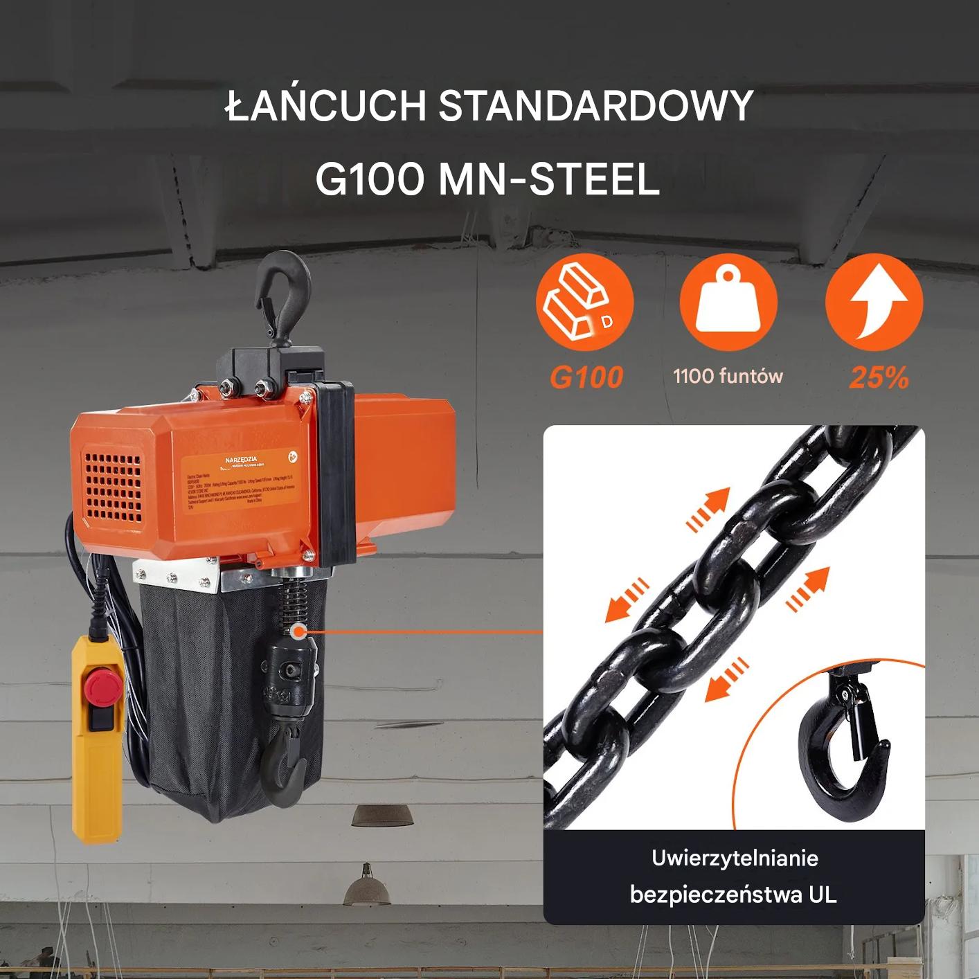 Wciągnik łańcuchowy elektryczny 500kg 4,5m jednofazowy do warsztatu - obrazek 4