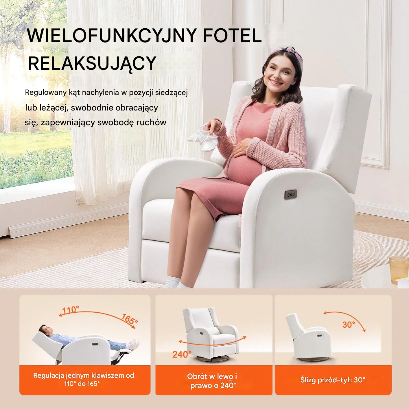 Fotel obrotowy rozkładany elektryczny bujany regulowany do salonu - obrazek 4