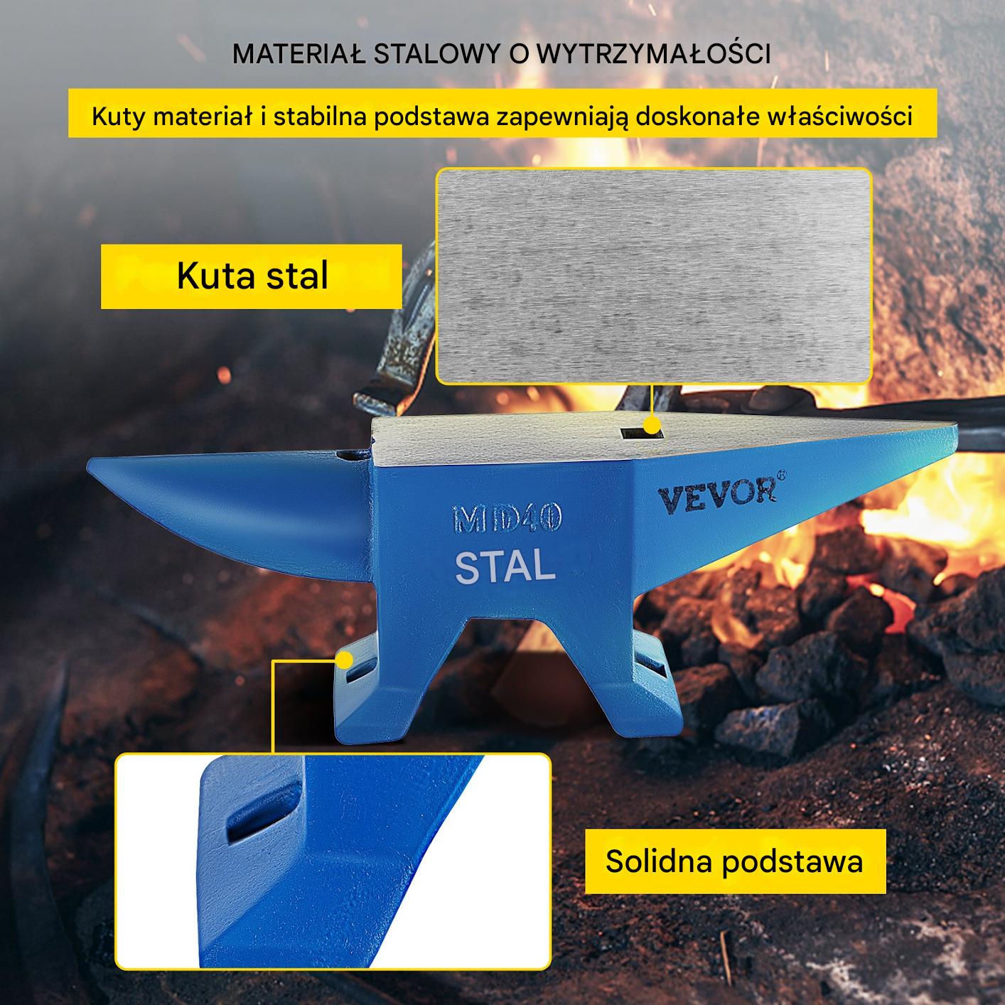 Kowadło stalowe 40kg 600mm – przenośne do kuźni żeliwne stabilne - obrazek 3