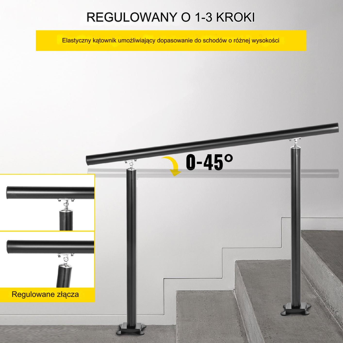 Poręcz zewnętrzna 91cm regulowana 0-60° czarna aluminiowa do schodów ogród - obrazek 4