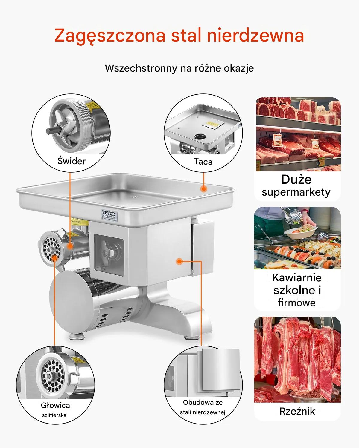 Maszynka do mięsa, kiełbasy elektryczna 5kg/min stal nierdzewna 5mm ostrza - obrazek 7