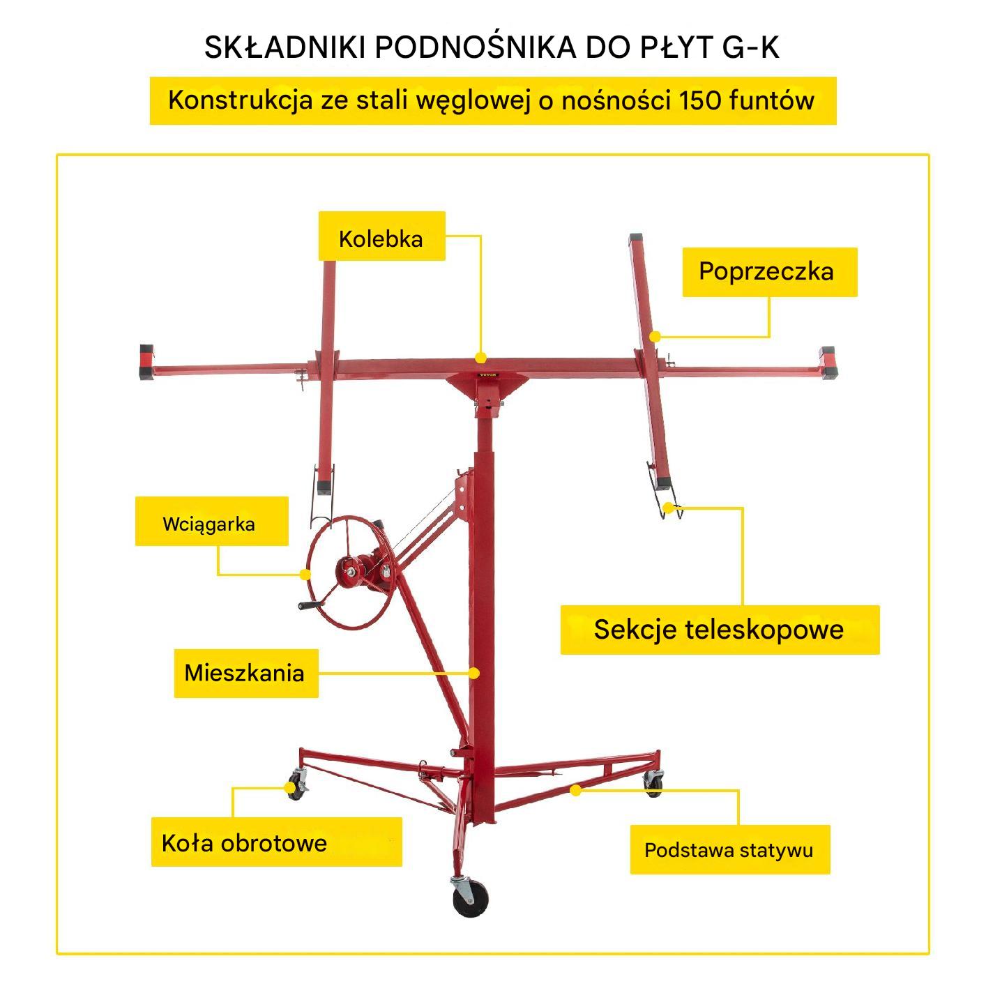 Podnośnik do Płyt Gipsowych 335 cm 68 kg - obrazek 6