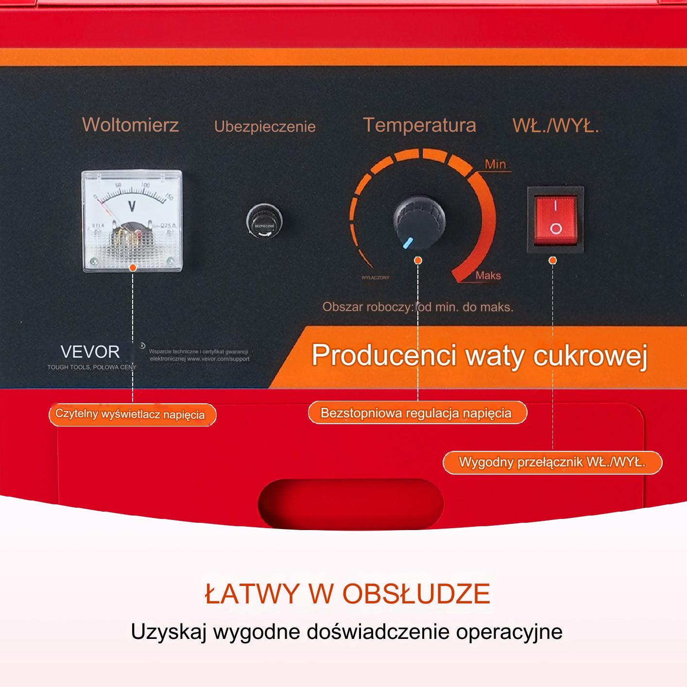 Różowa maszyna do waty cukrowej mobilna z wózkiem 1000W na kółkach - obrazek 3