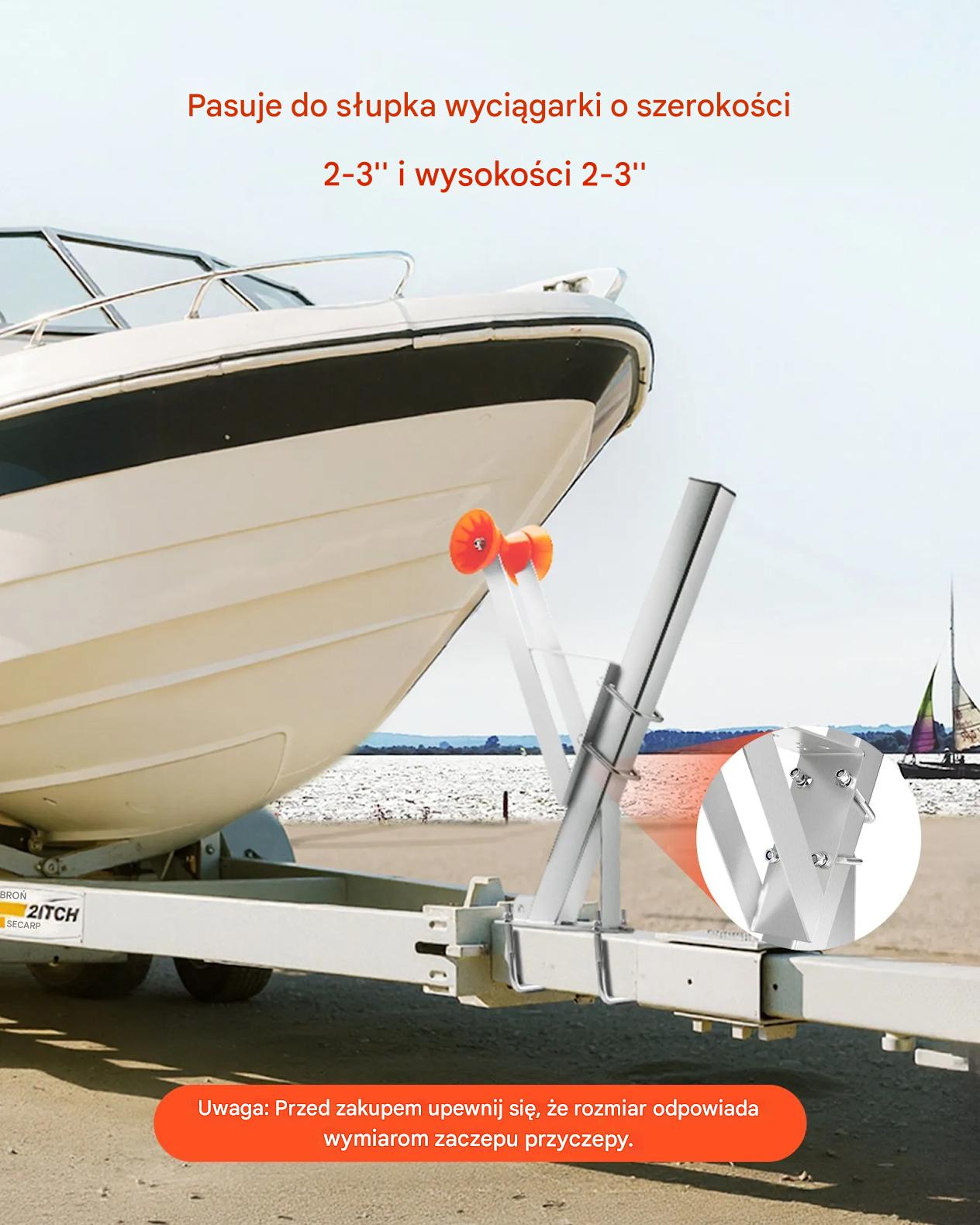 Stojak wyciągarki do przyczepy łodzi 50.8-76.2mm rolka ocynk do łodzi - obrazek 4