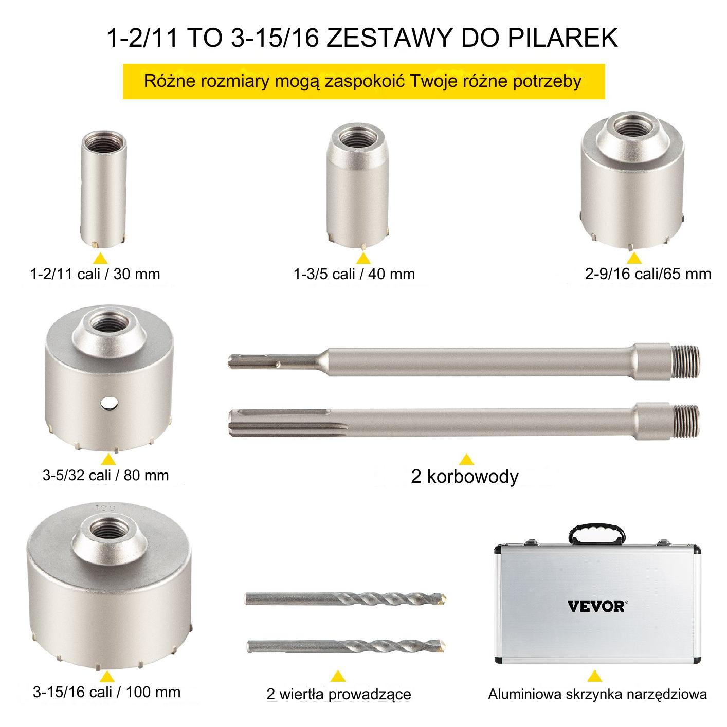 Korony wiertła do betonu 30/40/65/80/100 mm – zestaw 300mm do betonu - obrazek 6