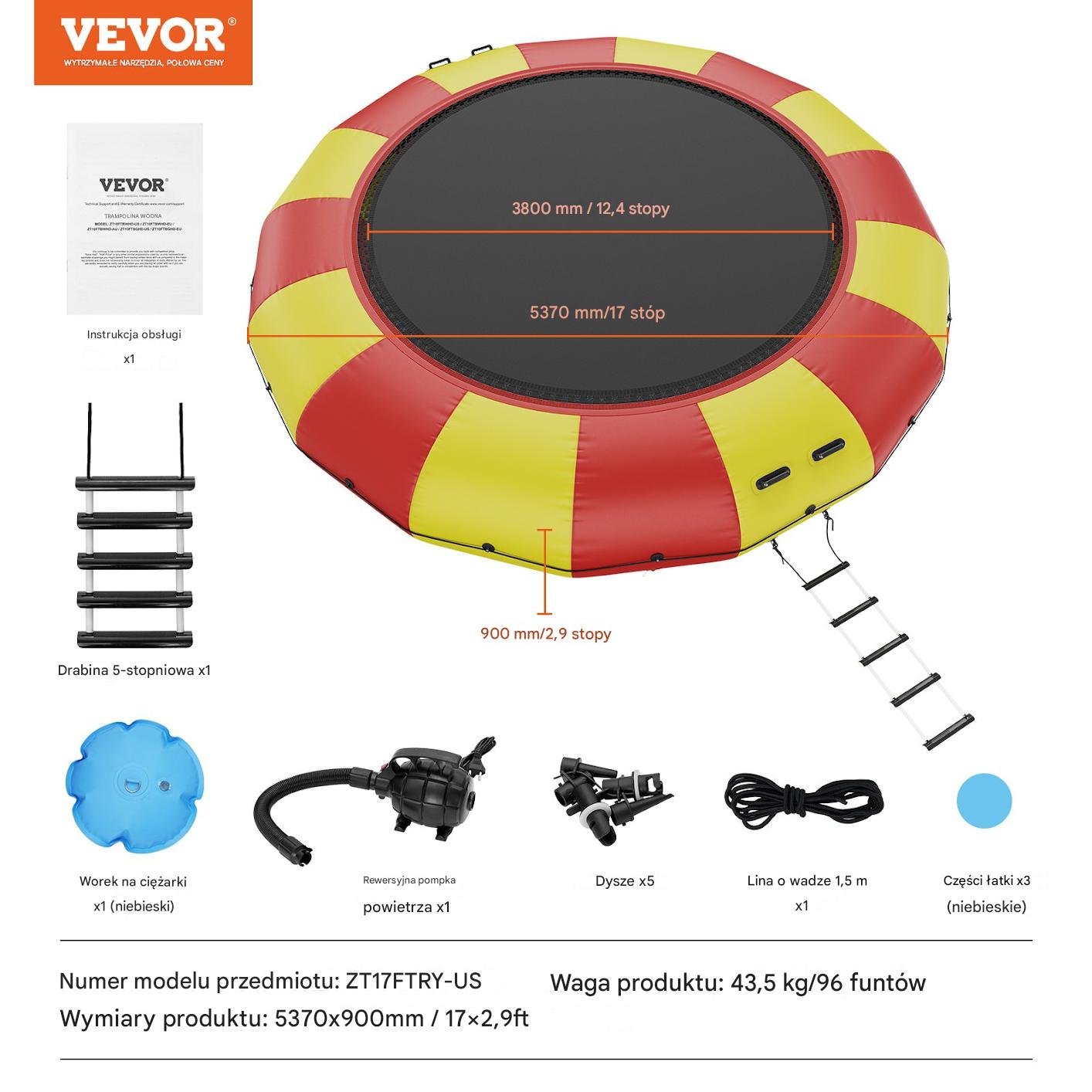 Dmuchana trampolina wodna + pompka elektryczna 537 cm - obrazek 2