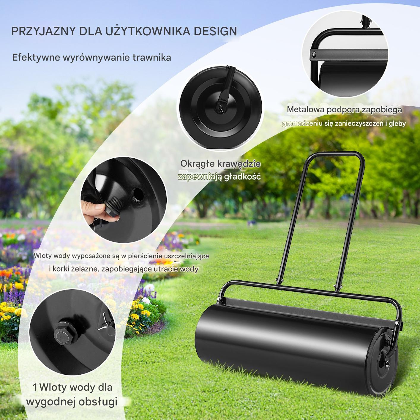 Walec ogrodowy 64L stalowy z uchwytem do piasku/wody do trawnika i pola - obrazek 5