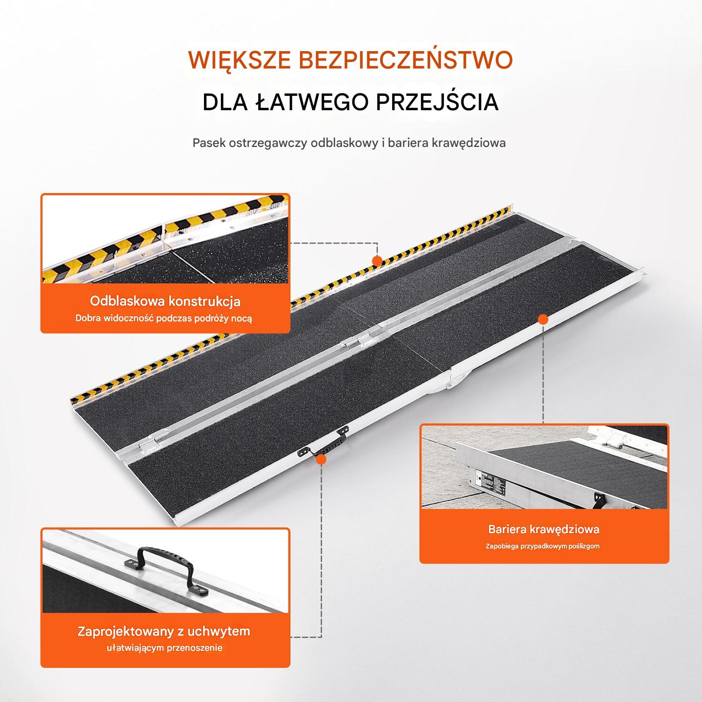 Rampa najazd dla wózków inwalidzkich 2,4 m 360 kg – aluminiowa składana - obrazek 7