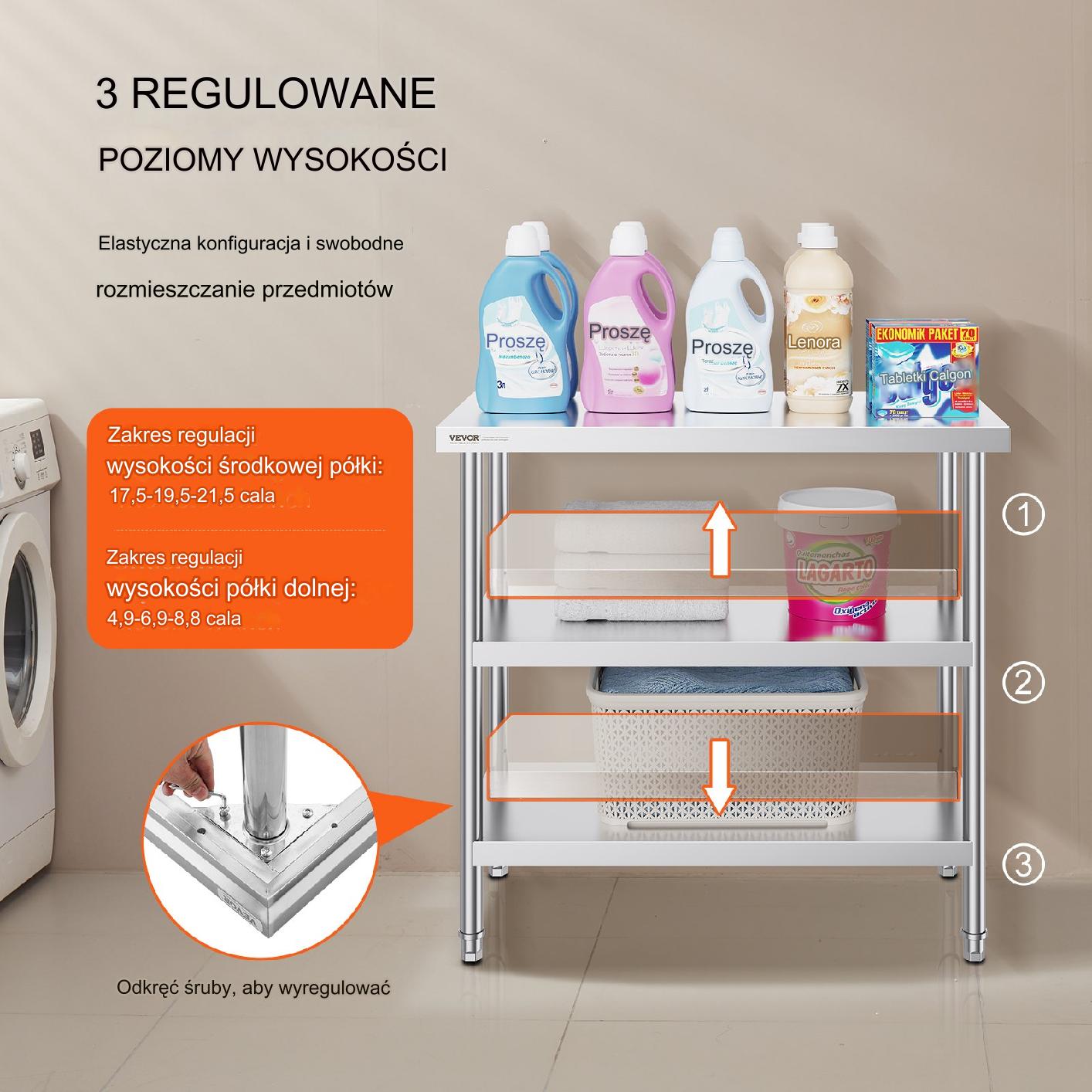 Stół gastronomiczny nierdzewny 46x91cm blat roboczy 3 regały - obrazek 4