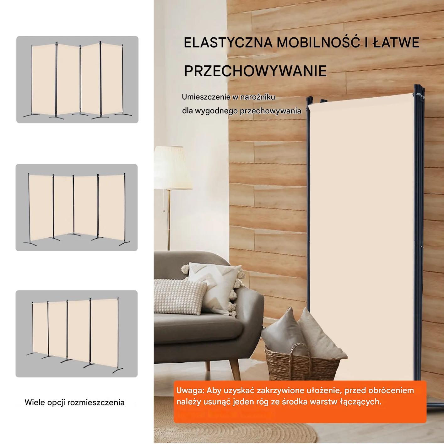 Parawan pokojowy 4-panelowy składany przegroda wolnostojąca beżowa biuro - obrazek 7
