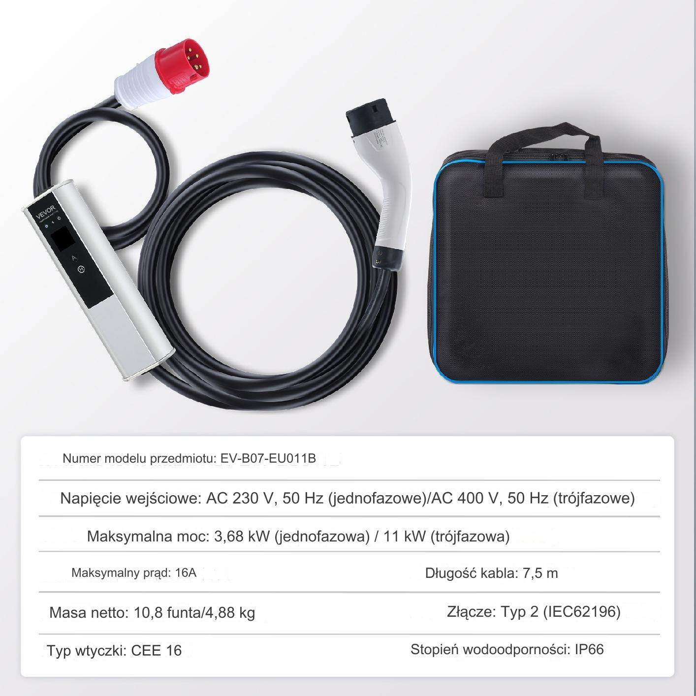 Ładowarka do samochodów elektrycznych 11 kW Typ 2 7,5 M 16A - obrazek 2
