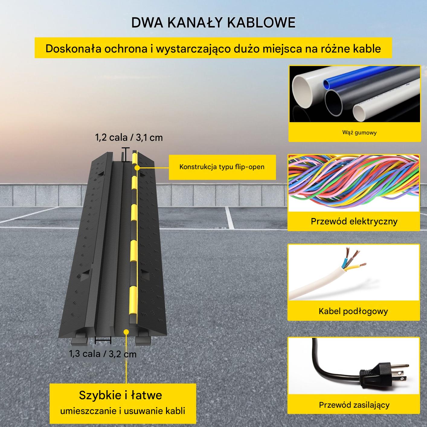 Próg kablowy gumowy 2 kanały 5 szt 101x24,5x5 cm 4989 kg ochrona kabli - obrazek 3