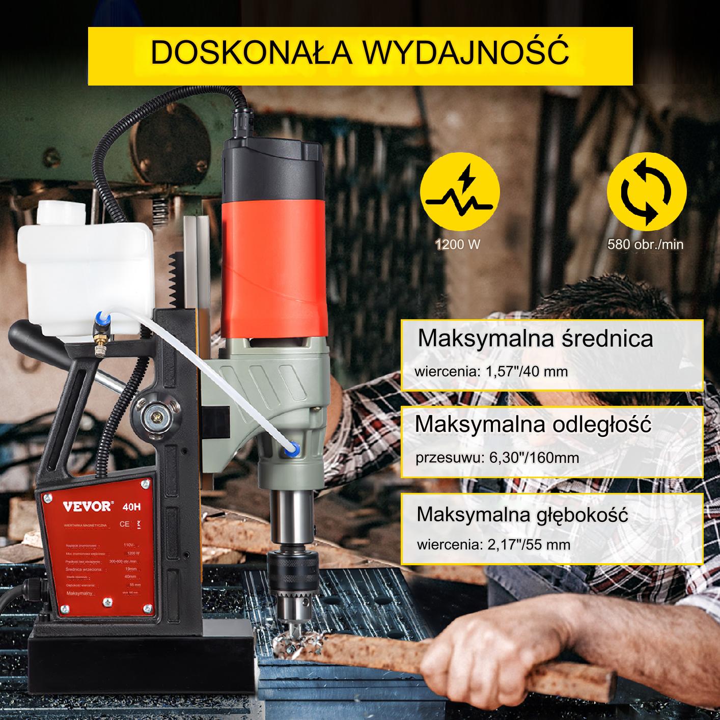 Wiertarka magnetyczna 1200W 40 mm z regulacją prędkości - obrazek 8