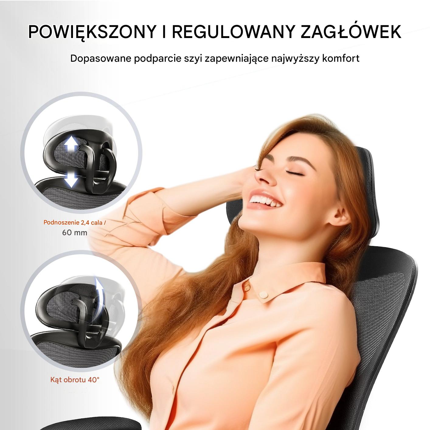 Krzesło biurowe ergonomiczne wysokie – regulacja lędźwi podłokietniki - obrazek 5