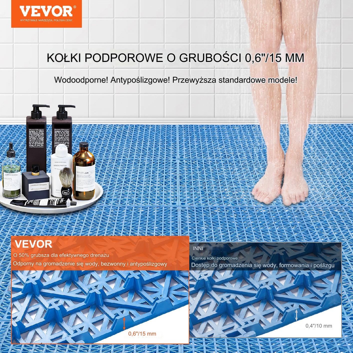 Mata drenażowa niebieskie 30x30cm 55szt PVC łączona antypoślizgowa łazienka - obrazek 7
