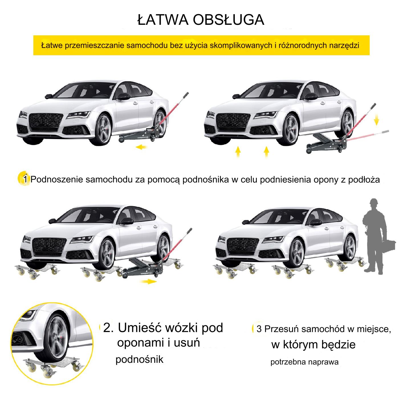 Wózki pod koła 2szt 680kg – do przestawiania aut w warsztacie - obrazek 3