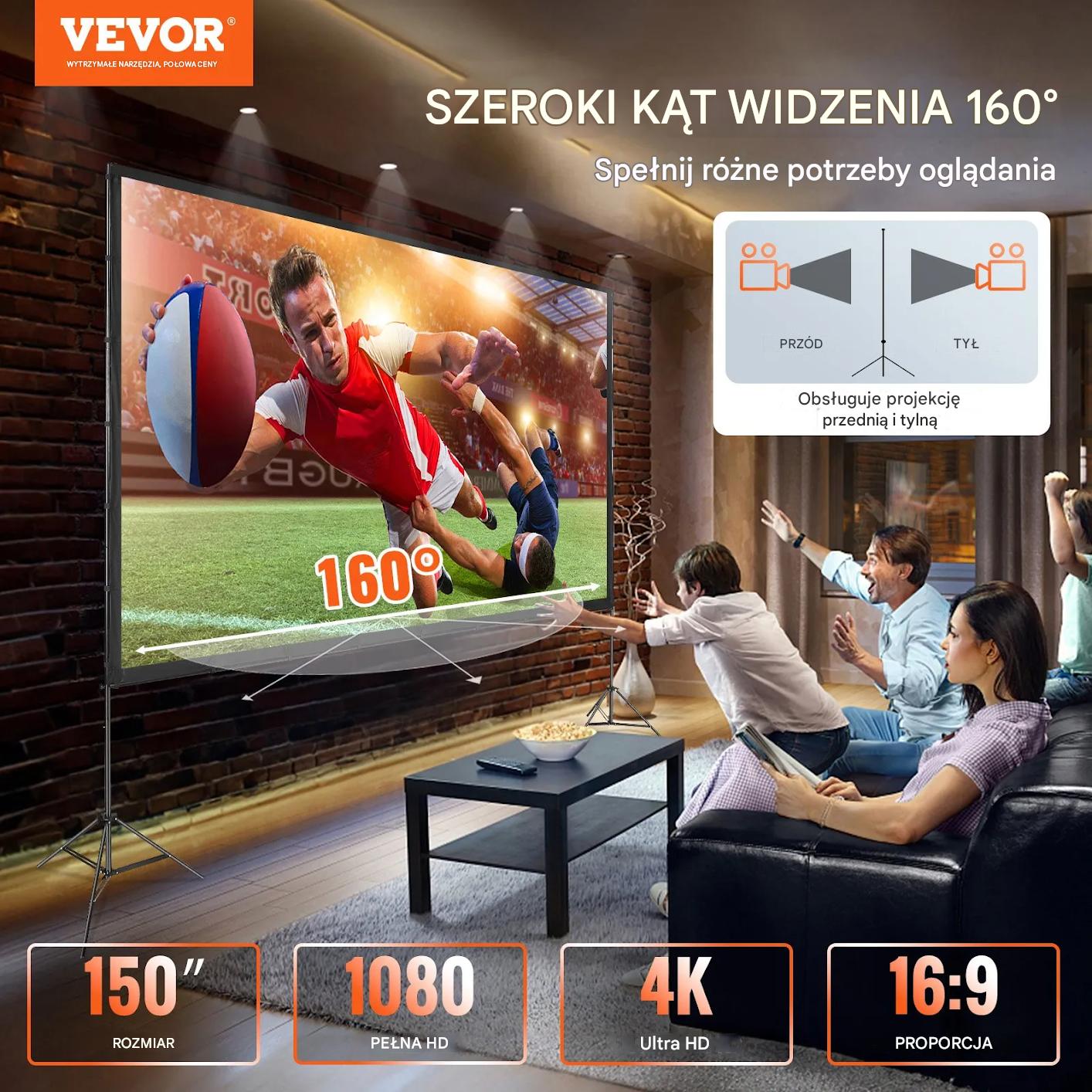 Ekran projekcyjny z statywem 150 cali 16:9 4K plener kino domowe - obrazek 6