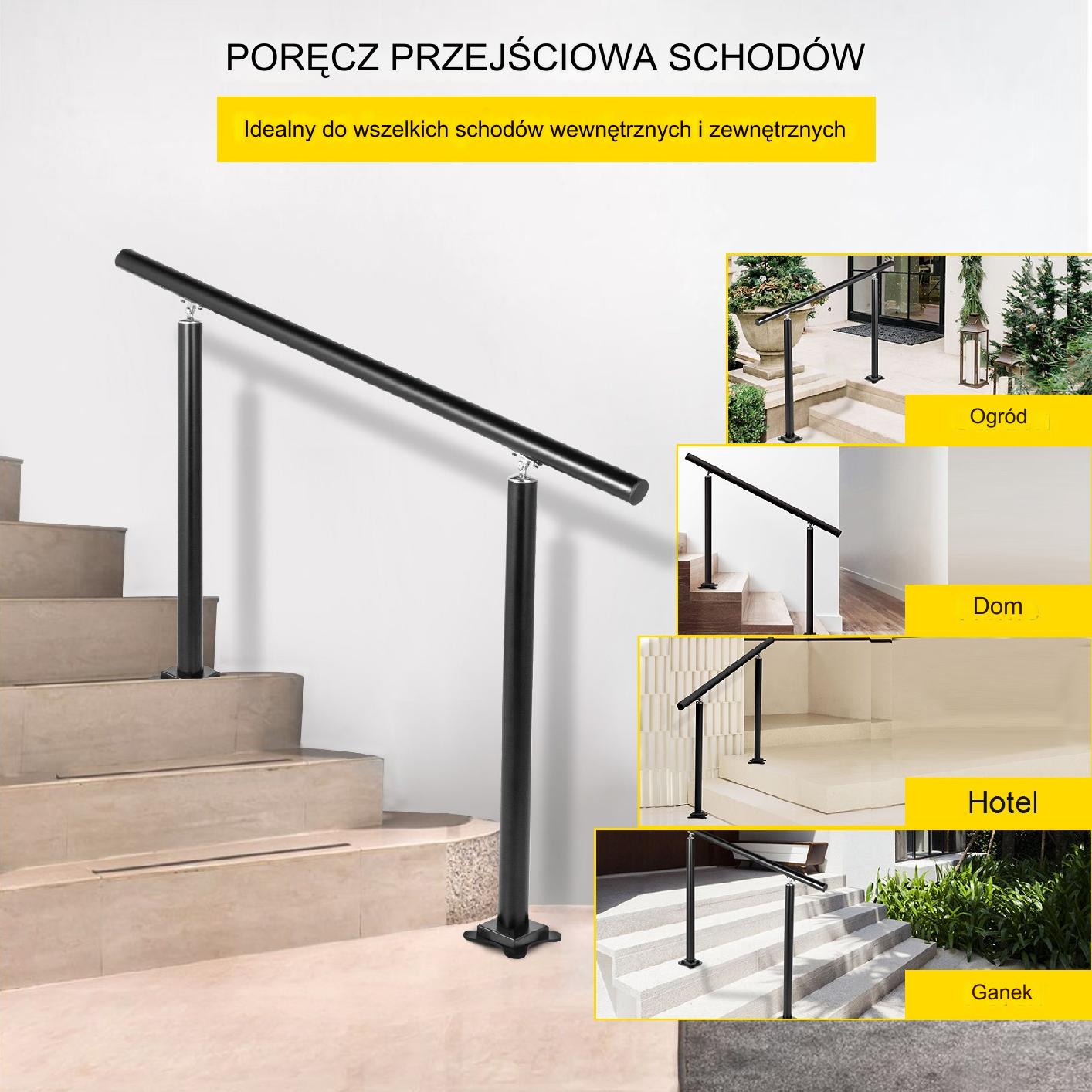 Poręcz zewnętrzna 91cm regulowana 0-60° czarna aluminiowa do schodów ogród - obrazek 3