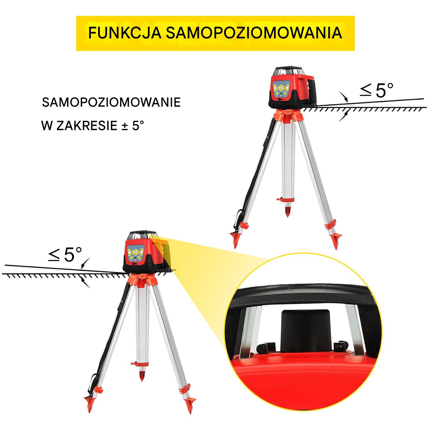 Poziomica laserowa obrotowa zielona 500m 360° z statywem i tyczką 5m - obrazek 4