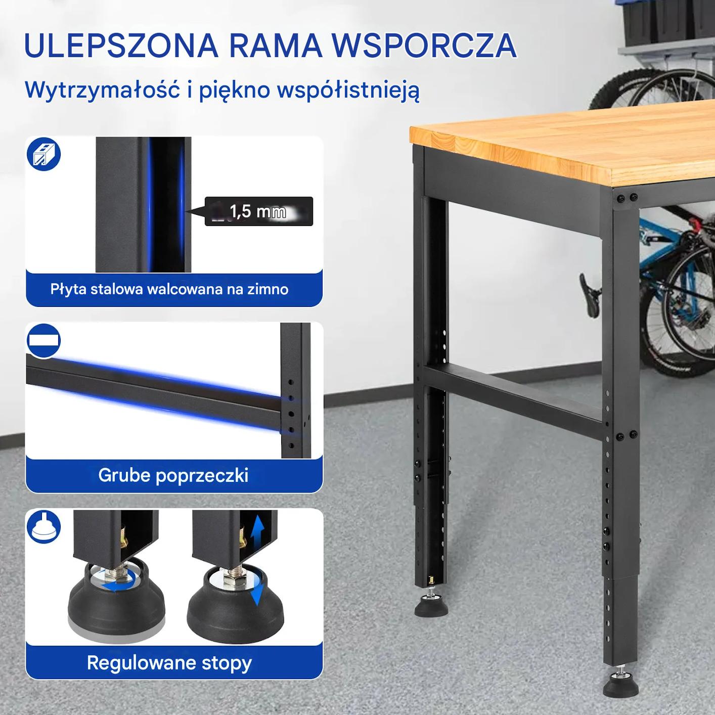 Stół roboczy warsztatowy garażowy 122x51x97cm - obrazek 3