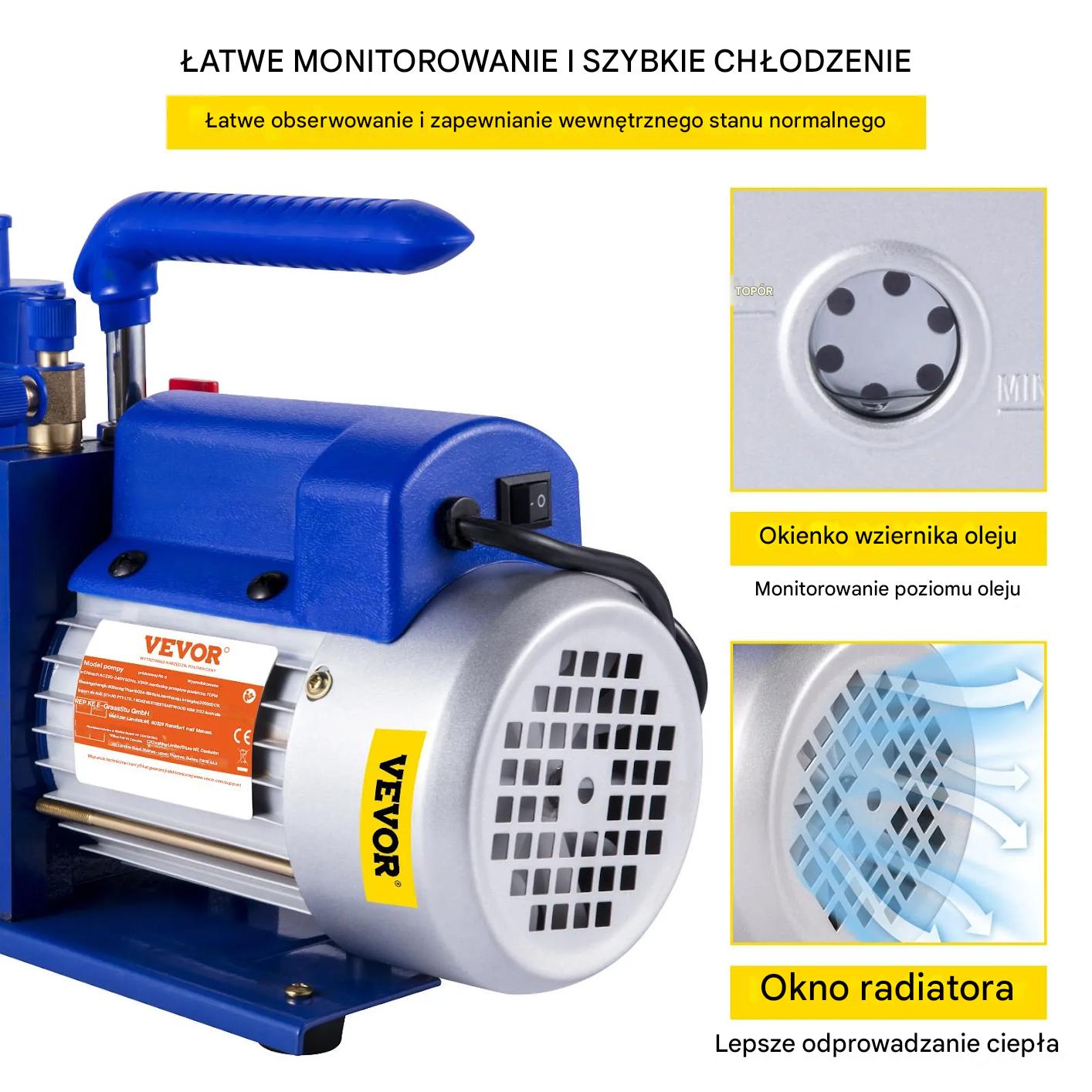 Pompa próżniowa 7CFM, 1/2HP, rotacyjna łopatkowa, jednostopniowa HVAC - obrazek 5