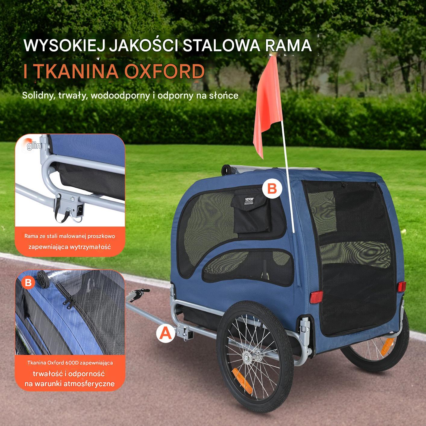 Przyczepka rowerowa dla psa do przewozu transporter do 45 kg - obrazek 3