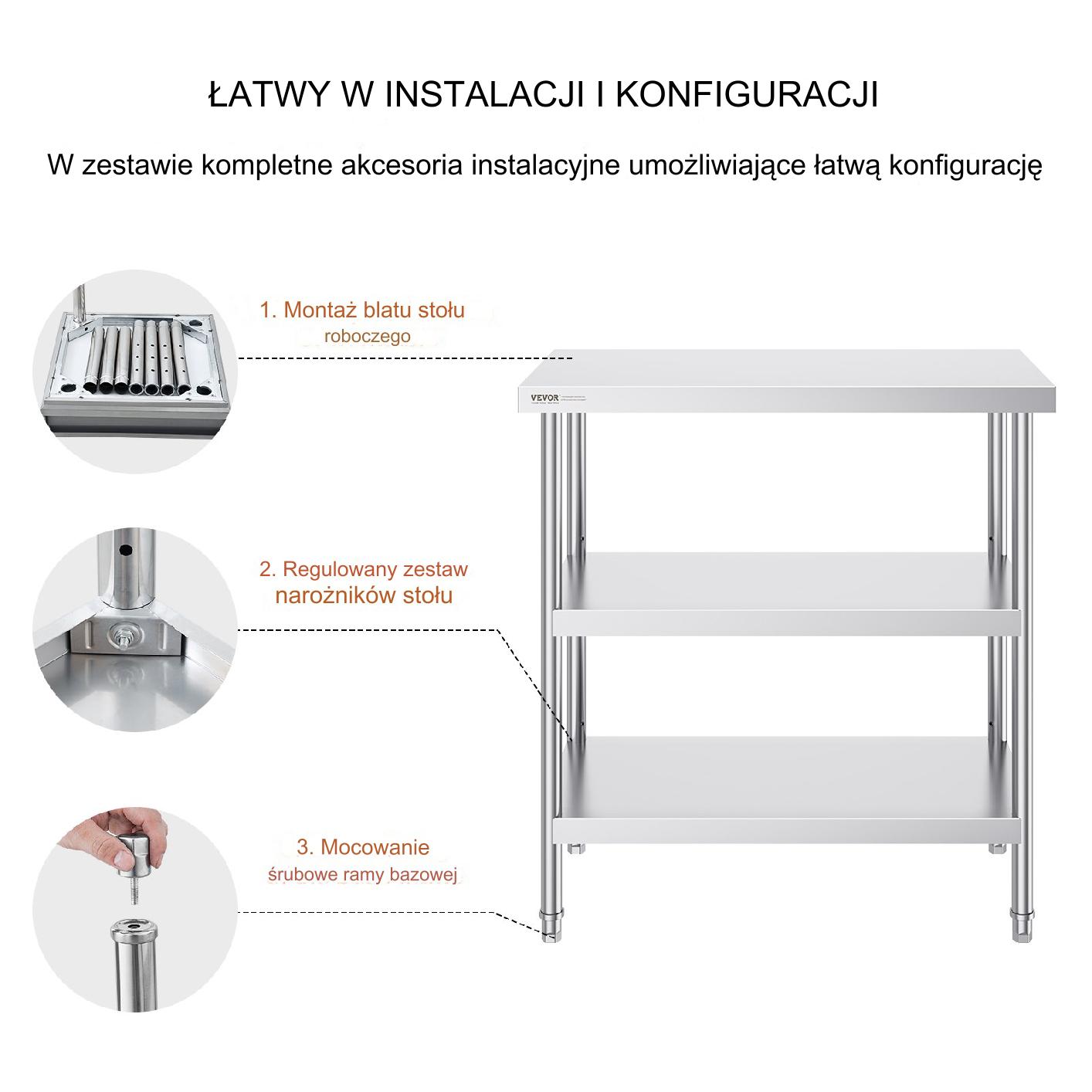Stół gastronomiczny nierdzewny 46x91cm blat roboczy 3 regały - obrazek 5