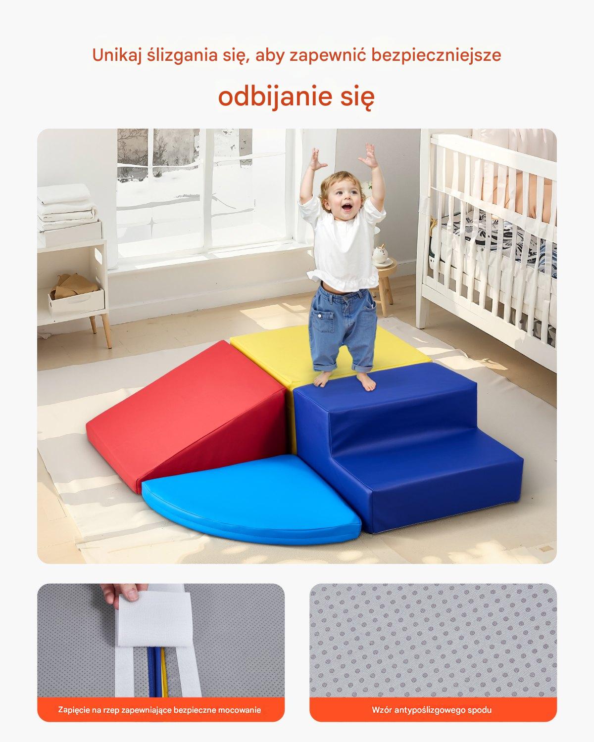 Piankowe klocki do wspinaczki 4 szt. 6 mies.+ tor przeszkód łączone na rzep - obrazek 5