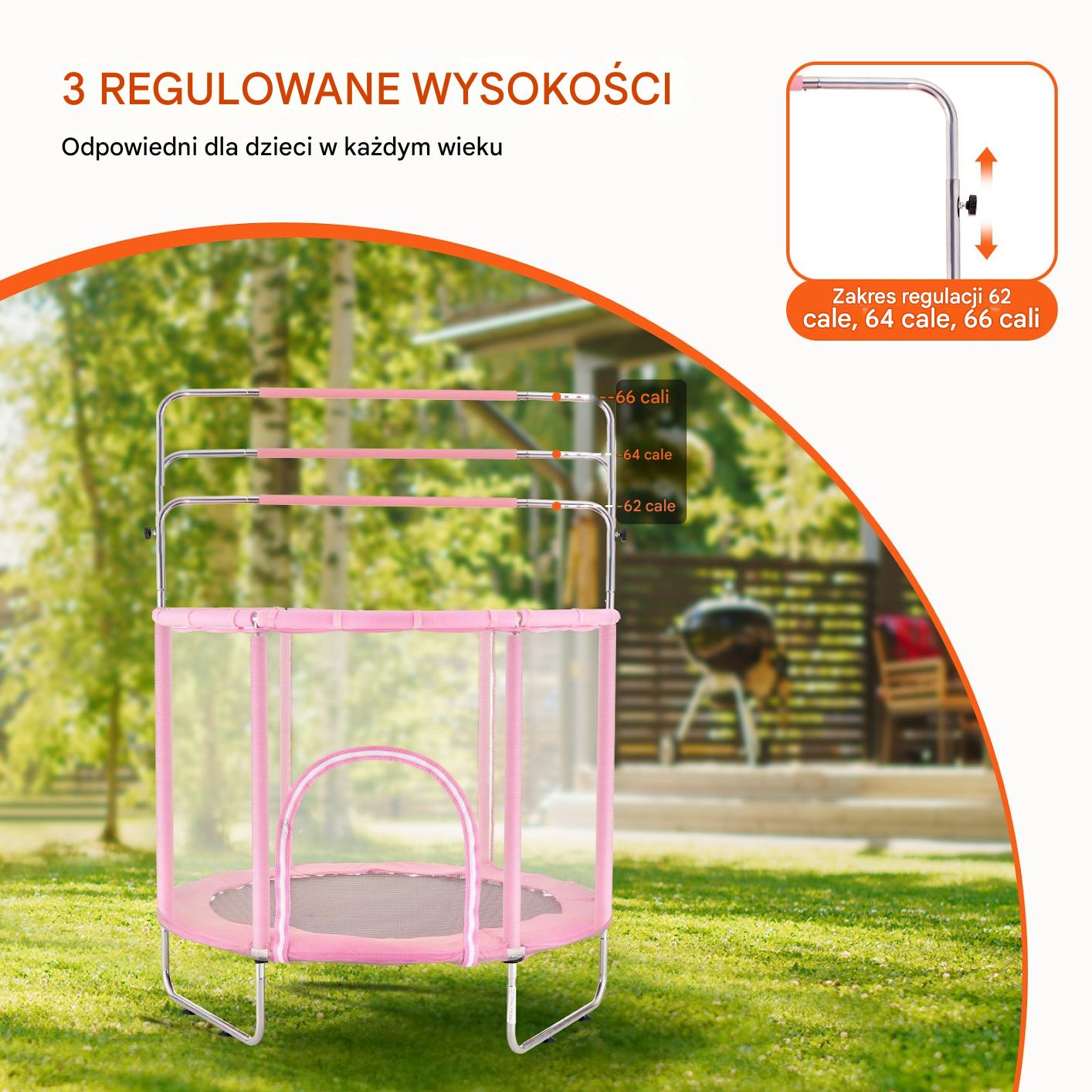 Trampolina mała domowa dla dzieci do domu i ogrodu z siatką różowa 147 cm - obrazek 7