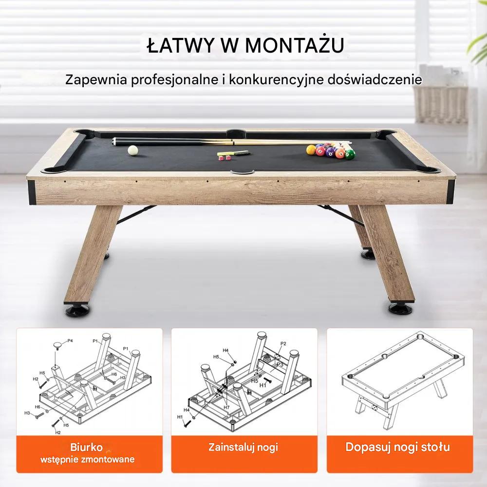 Stół bilardowy 213 cm z akcesoriami regulowane nogi do pokoju gier - obrazek 5