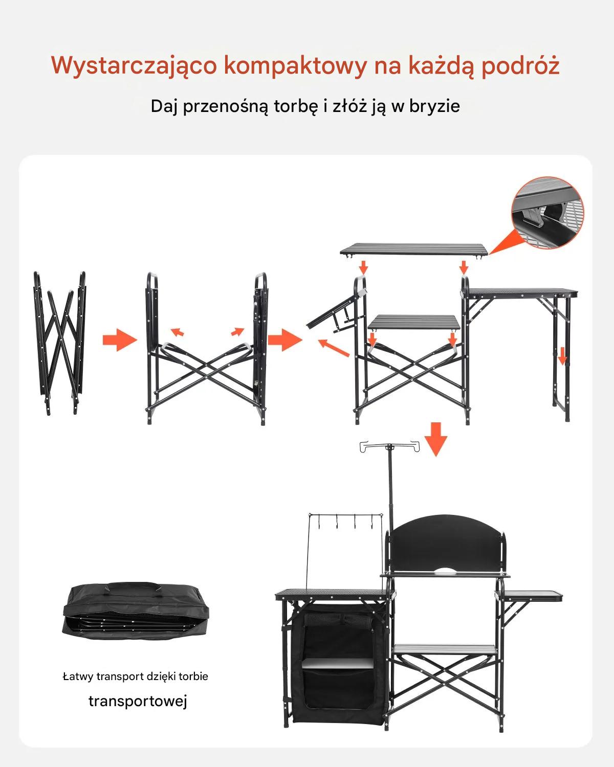 Stół kempingowy kuchenny składany aluminiowy z szafką do BBQ i campingu - obrazek 6