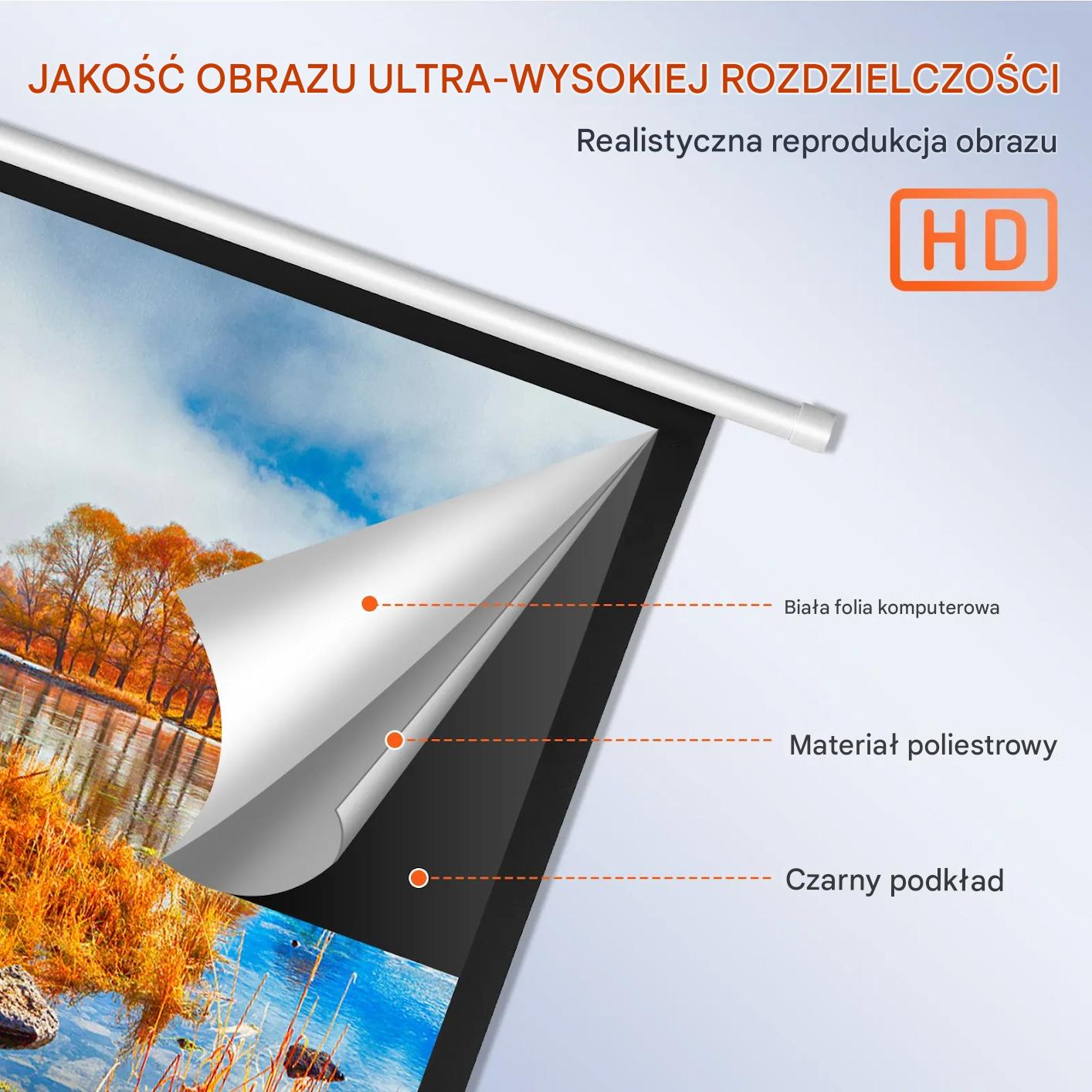 Ekran projekcyjny ręczny 100 cali 16:9 4K zwijany kino domowe - obrazek 7