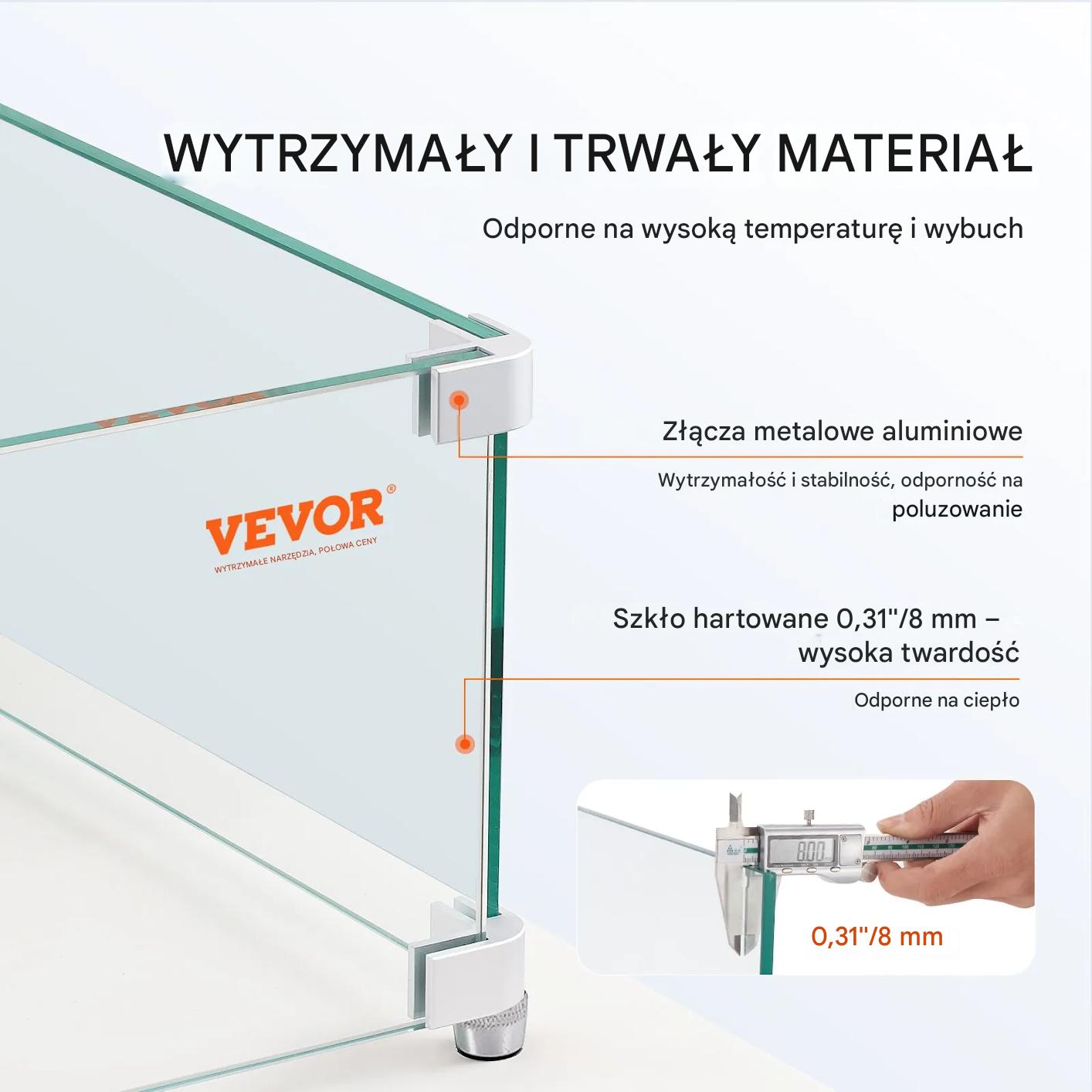 Osłona wiatrowa do ogniska 96x26cm hartowane szkło ochrona płomienia iskry - obrazek 4