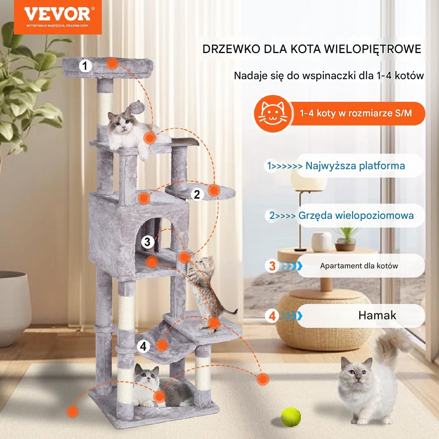 Wieża dla Kotów z Drapakiem 7 Platform - obrazek 7