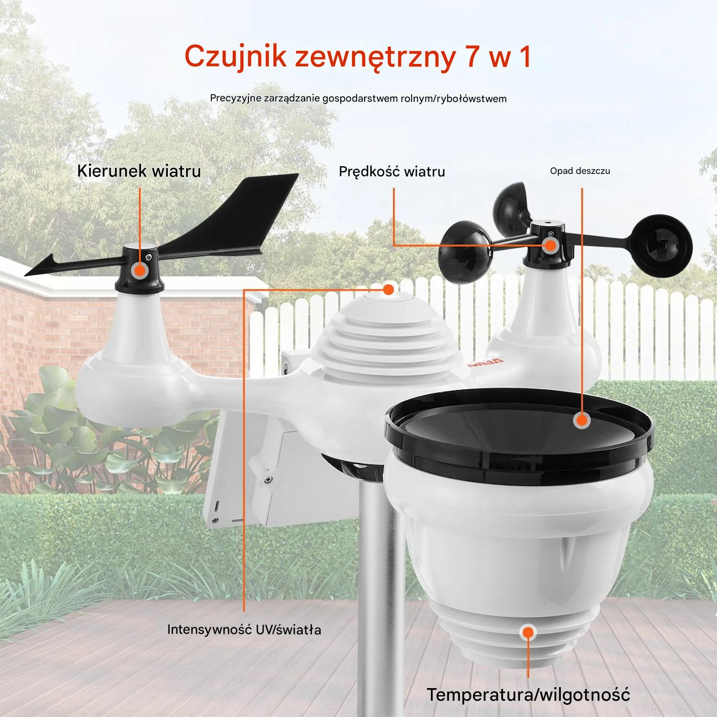 Stacja pogodowa WiFi 7w1 zewnętrzna czujnik bezprzewodowy do domu - obrazek 3