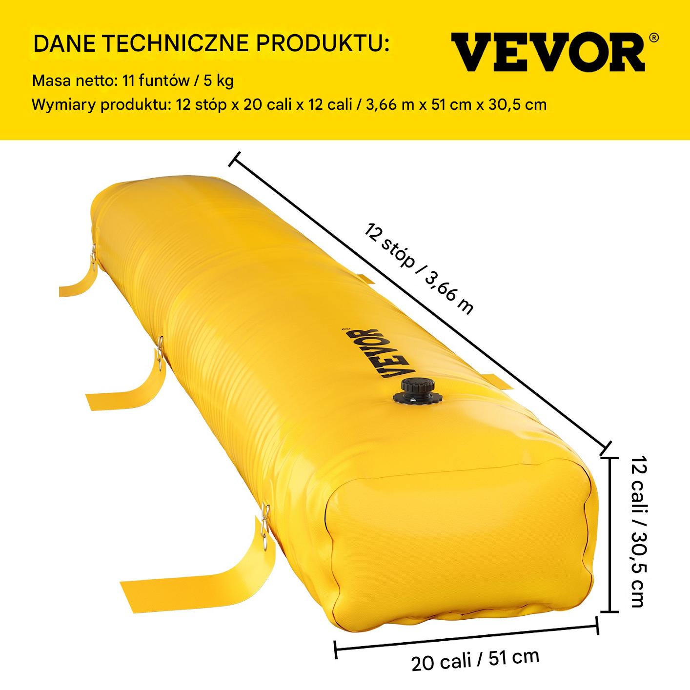 Zapora przeciwpowodziowa dmuchana 500 L duża 366 cm 51 cm 30,5 cm mocna BHP - obrazek 2