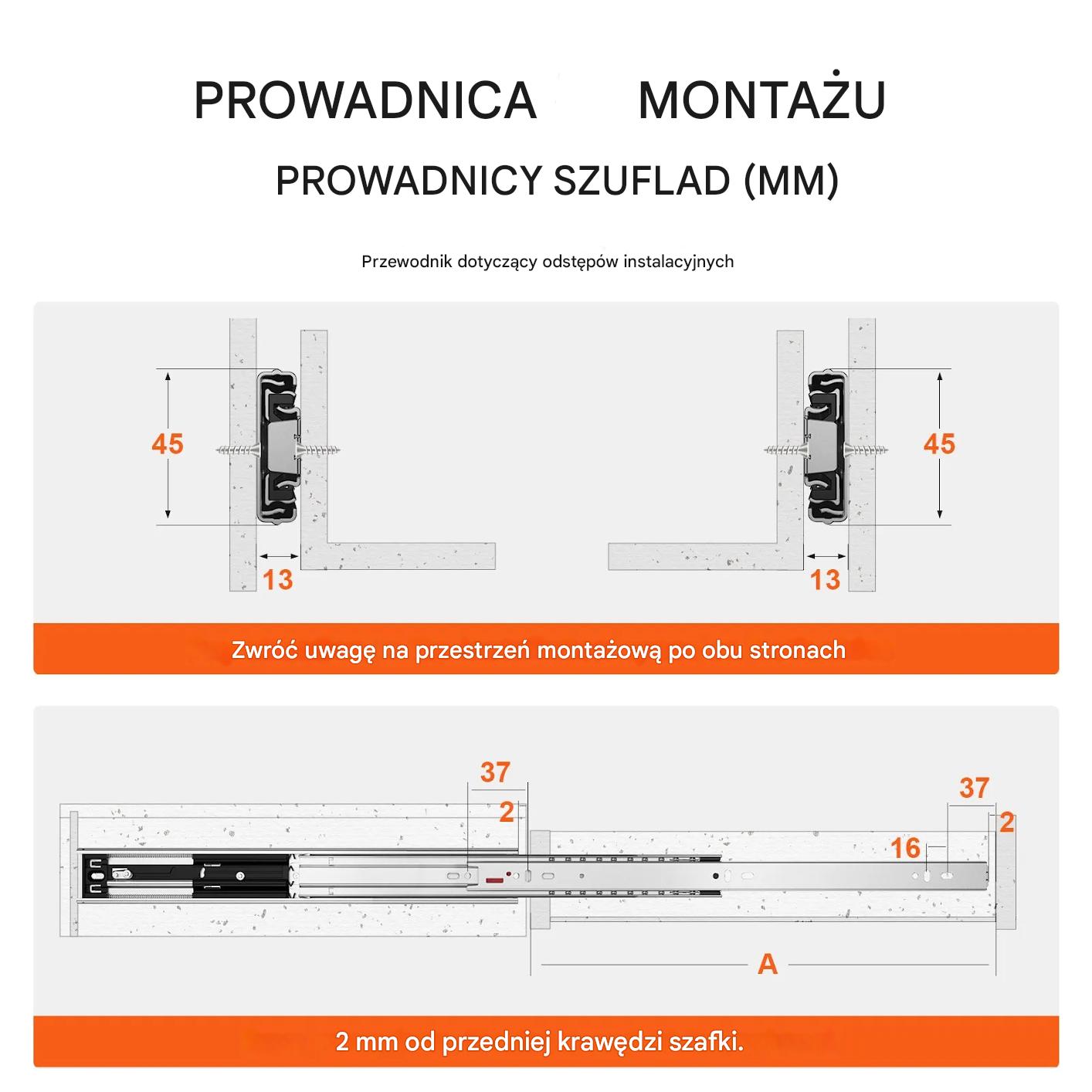 Prowadnice do szuflad 45 cm cichy domyk kulkowe 10 par do mebli - obrazek 6
