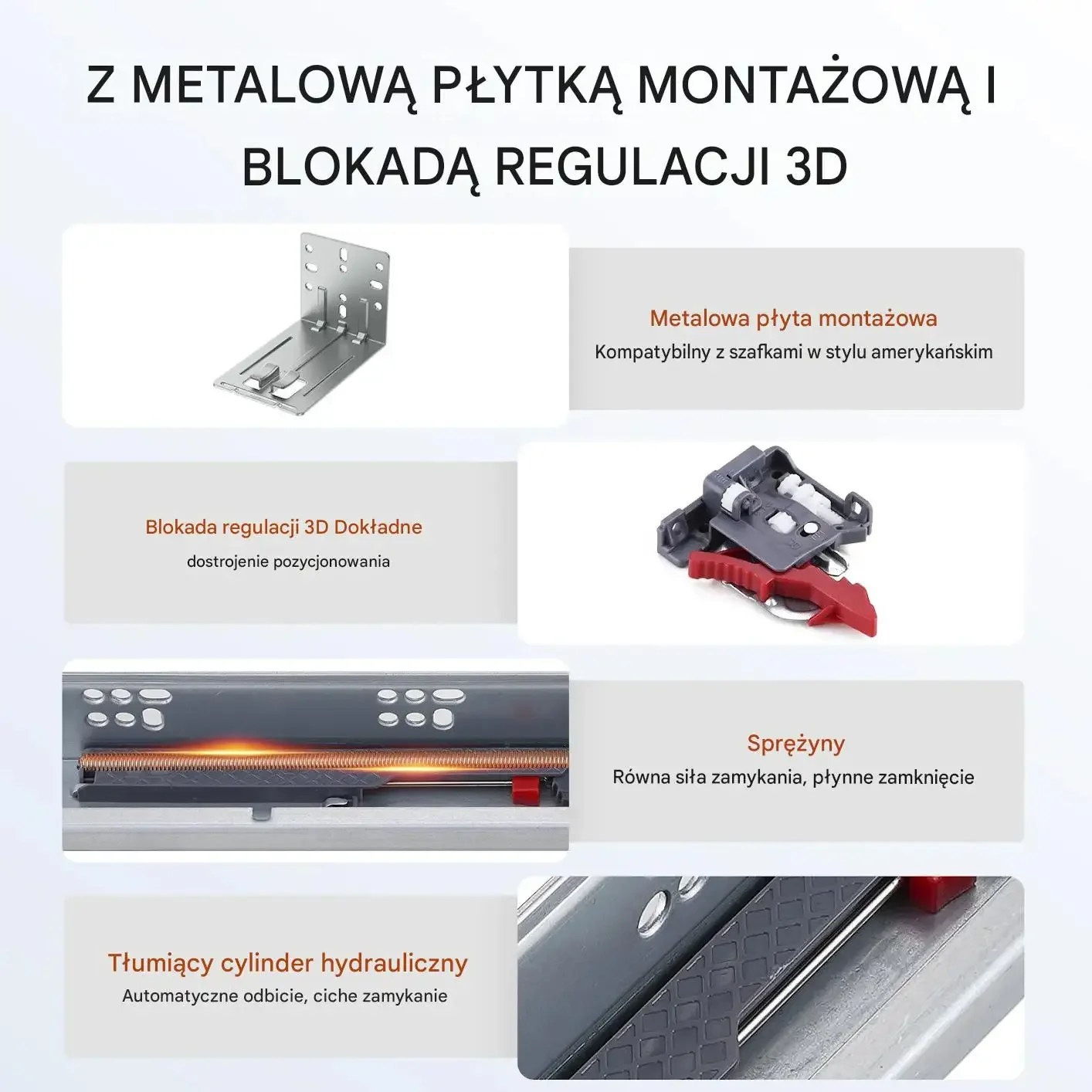 Prowadnice do szuflad 533 mm cichy domyk pełny wysuw 10 par do mebli kuchni - obrazek 5