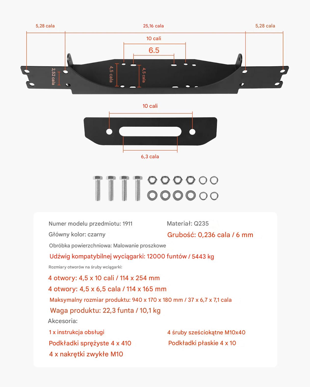 Uchwyt wyciągarki do haka 5443 kg stalowy do Jeep Wrangler JL JT - obrazek 2