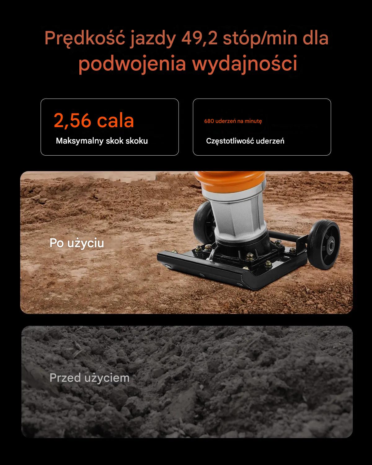 Wibrator zagęszczarka do betonu 6.5HP 1632kg mocny ubijak 66cm do gruntu - obrazek 4