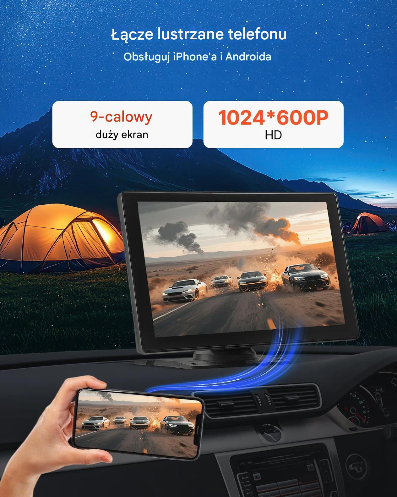 Ekran CarPlay/Android Auto 9″ dotykowy BT GPS z kamerą cofania do auta - obrazek 7