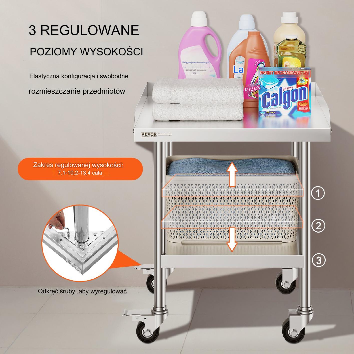Stół gastronomiczny nierdzewny 61x61cm na kółkach blat roboczy mobilny - obrazek 4