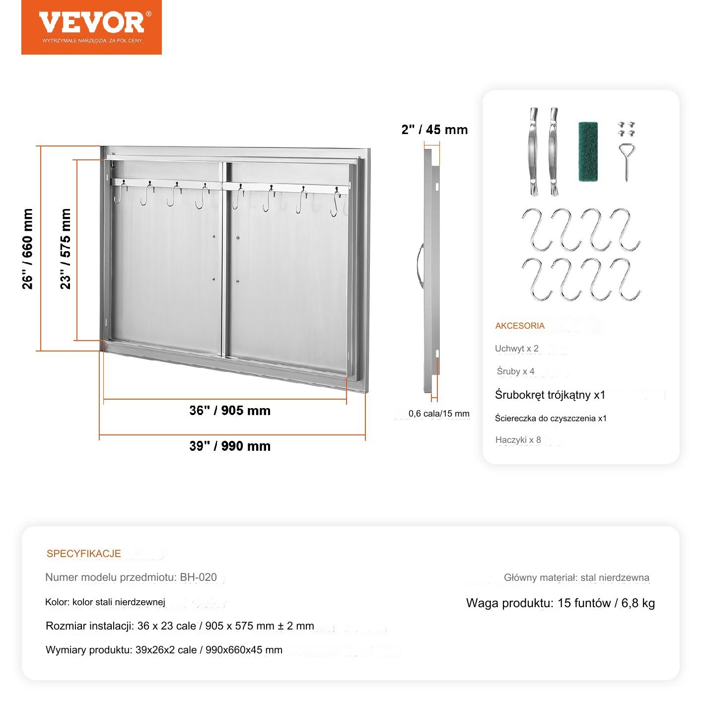 Drzwiczki do wyspy grillowej 99x66 cm stal nierdzewna na zewnątrz - obrazek 2