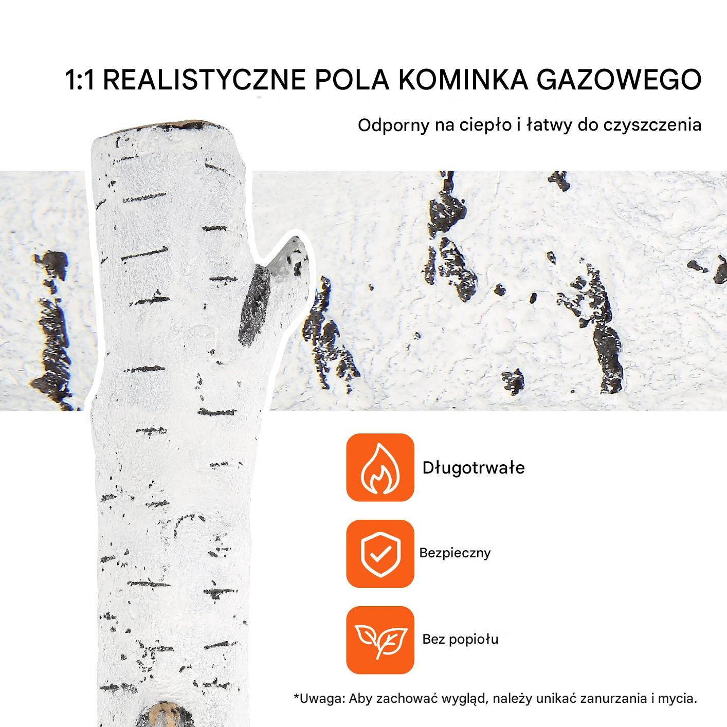 Drewno kominkowe 6 szt. ceramiczne imitujące brzozę - do kominka gazowego - obrazek 5