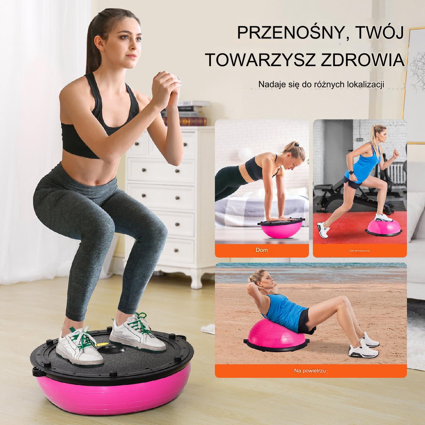 Platforma do balansowania półpiłka balansowa ćwiczeń gimnastyka różowa - obrazek 6