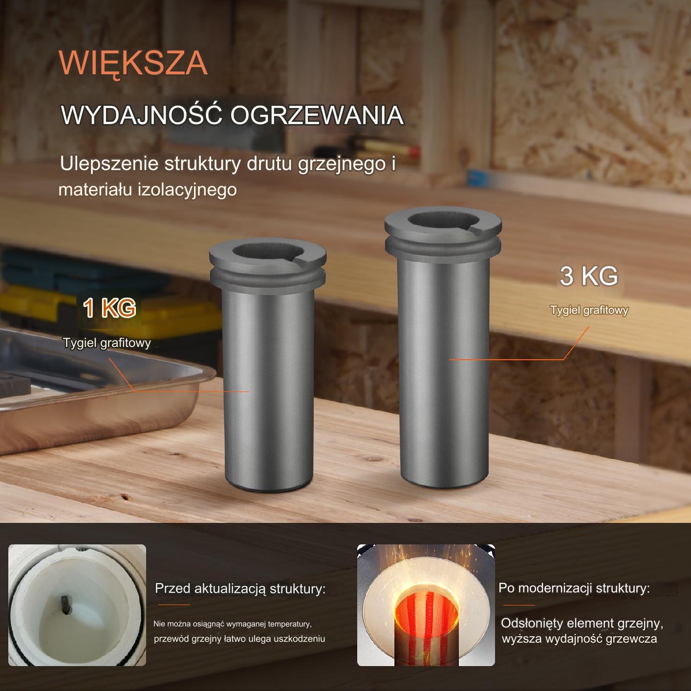 Piec do topienia metali cyfrowy do złota srebra 1350 W 3 kg - obrazek 5