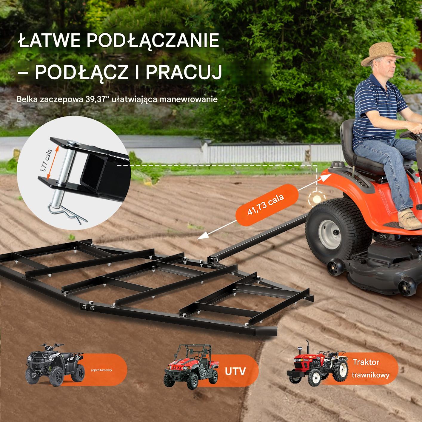 Równiarka ogrodowa do ziemi niwelator terenu do traktorka kosiarki 220 cm - obrazek 3