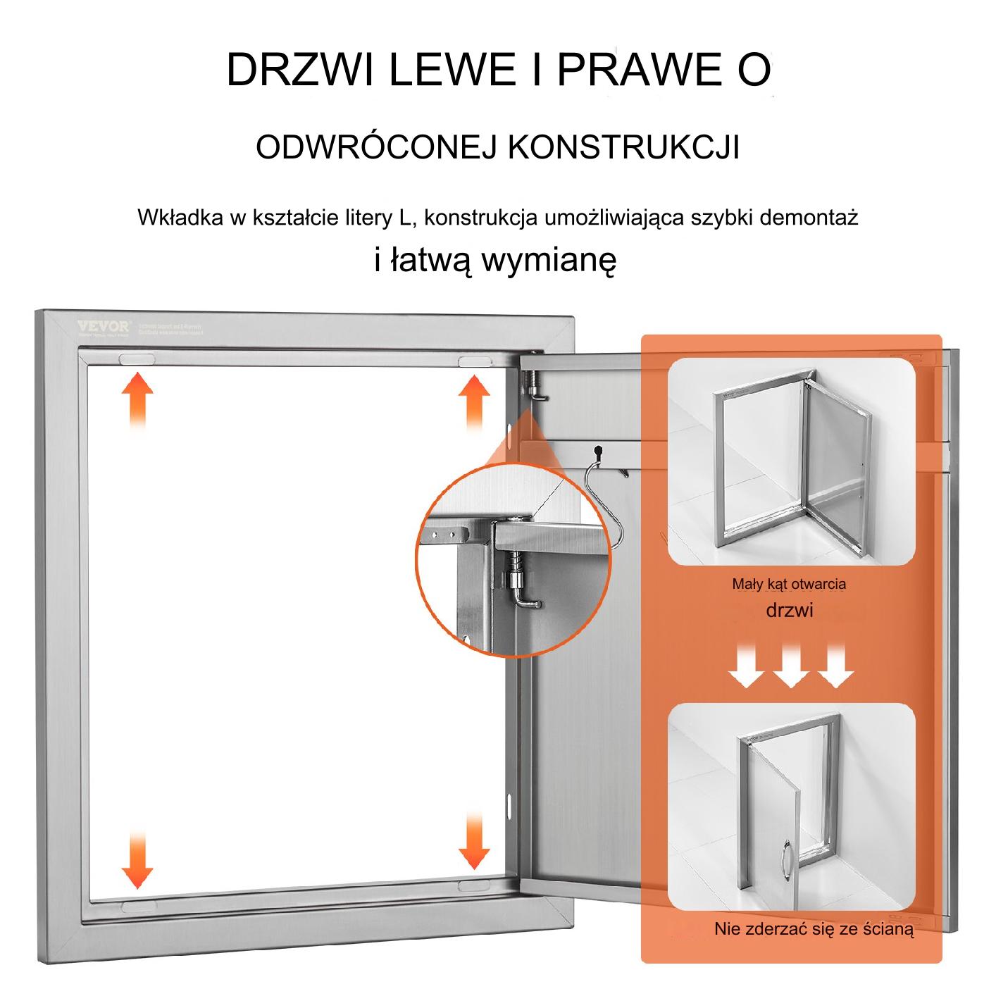 Drzwi do grilla 46x51cm nierdzewne pojedyncze z haczykiem ogród taras - obrazek 3