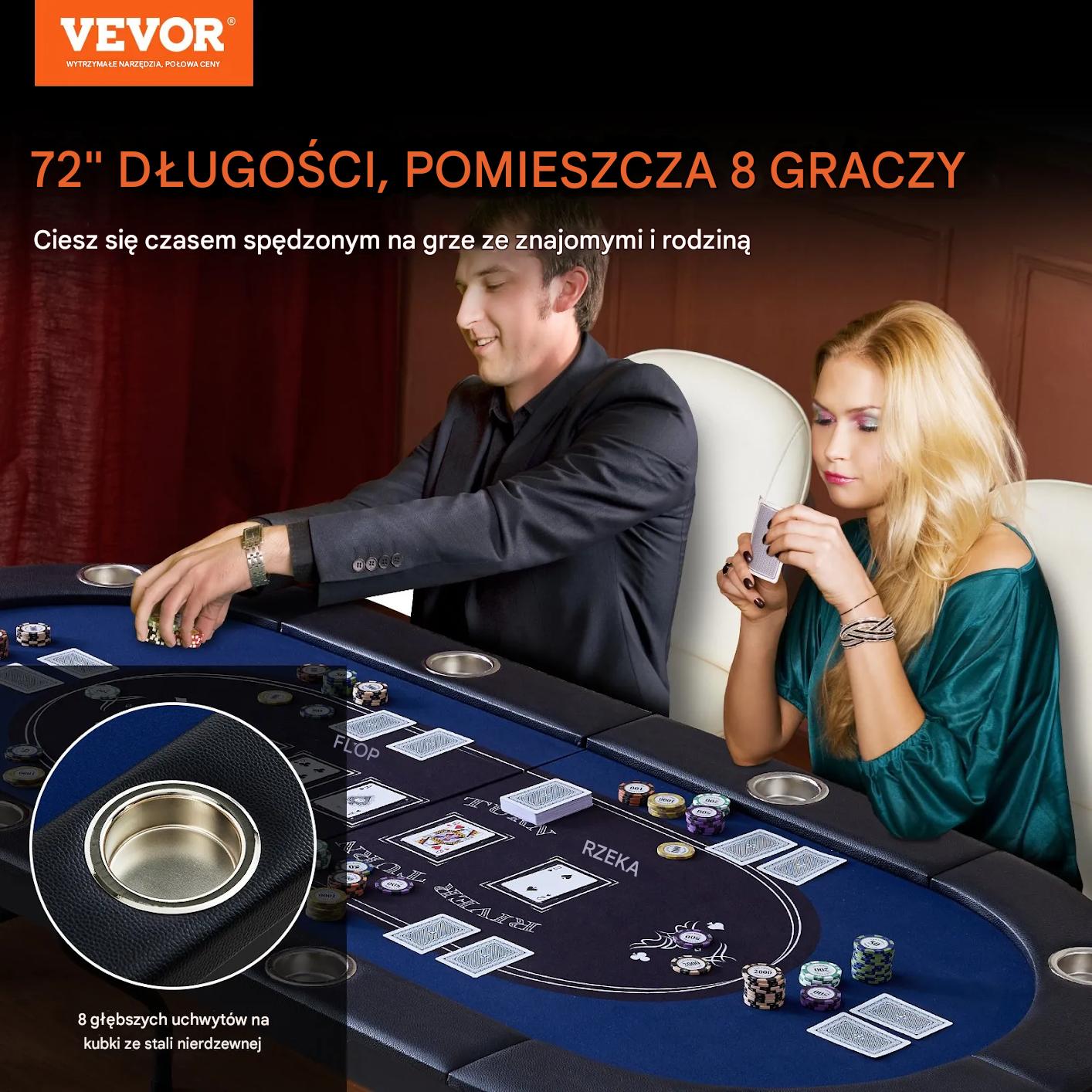 Stół do pokera 8 os składany z łokietnikiem na karty blackjack texas holdem - obrazek 5