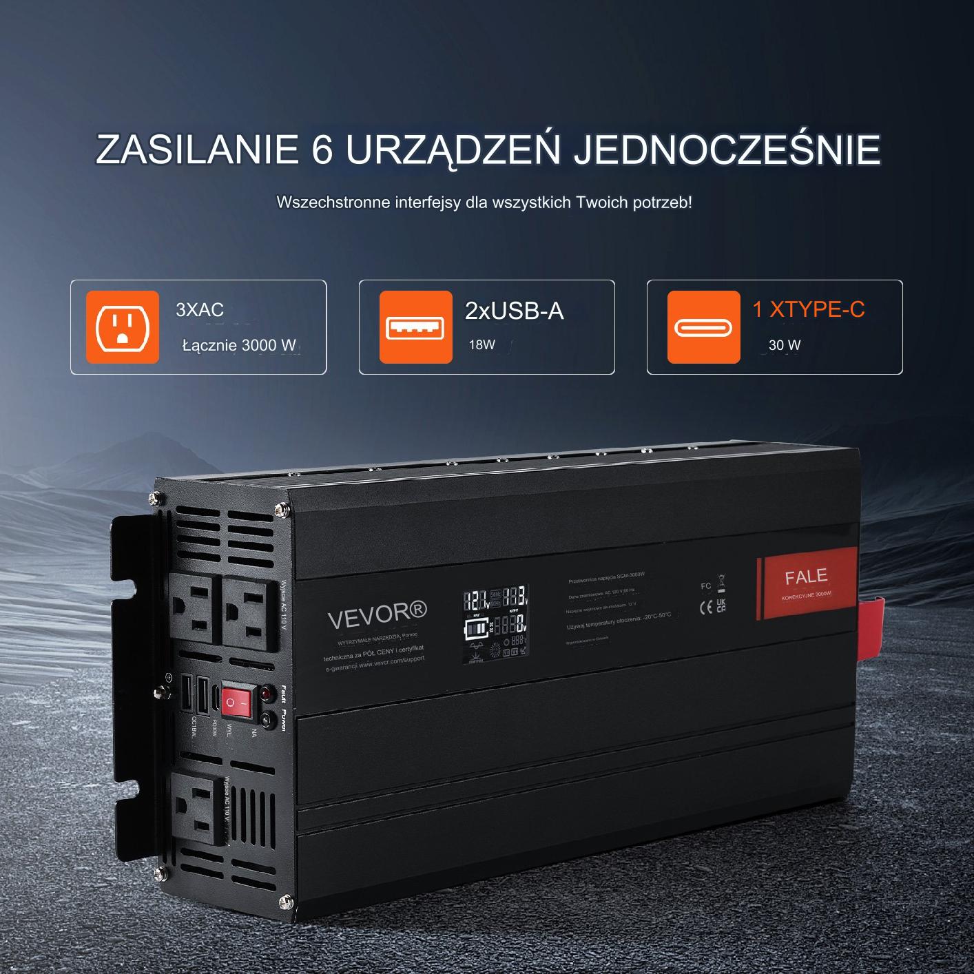Falownik przetwornica inwerter czysta fala sinusoidalna 3000W - obrazek 5